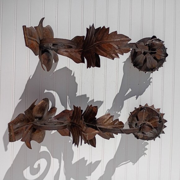 Large Metal Wall Sconces Candelabras Torch Candle Holder Mexican MCM Vtg 16 inch - Picture 13 of 16